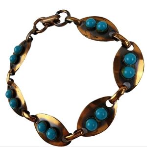 Vintage Bracelet Copper Turquoise Glass Cabs Boho 1970s 1960s Cowgirl Hippie Art